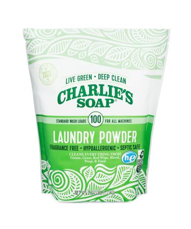 Charlie’s Soap Laundry Powder (100 Loads, 1 Pack) Fragrance Free Hypoallergenic Plant Based Deep Cleaning Laundry Powder – Biodegradable Eco Friendly Sustainable Laundry Detergent 100 Load (2.64 lb)