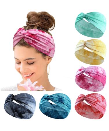 Kavya Wide Hair bands for Women Boho Headbands for Women's Hair Elastic Soft 6 Pieces Headband Print Head bands Adult Women Accessories Yoga Sports Hairband Multicoloured Thin Headscarf Set-6
