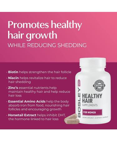 BosleyMD Healthy Hair Growth Supplements for Thicker, Fuller Hair - DHT Blockers for Women and Men - Biotin Women's Supplement - 2 Month Supply - Buy Online on GoSupps.com