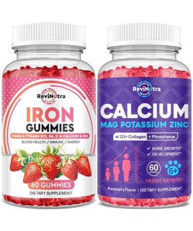 ReviNutra Iron Gummies Supplement for Adults & Kids | Calcium Potassium Magnesium Gummies | Bundle