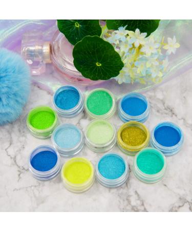 Duufin 24 Couleurs Poudre Ongles Pigment Poudre Ongles Fluorescente Iridescent Poudre Pigment Poudre Ongle pour Nail Art Bleu vert perle - Buy Online on GoSupps.com