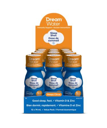 Dream Water Immunity Support Sleep Aid Drink Supplement - Sleepy Citrus - 12 Pack 2.5 oz Each