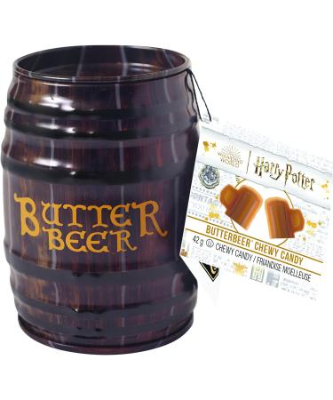 Jelly Belly Harry Potter Butterbeer Barrel Tin Butterscotch Chewy Candy 42g - Christmas & Holidays Candy - Vegan Candy Dairy Free Snacks Kosher Candy Gluten Free Bulk Candy Stocking Stuffers for Teens