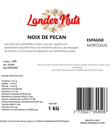 Pecan Nuts Natural Shelled in Pieces Origin Spain Landernuts 1kg - Buy Online on GoSupps.com