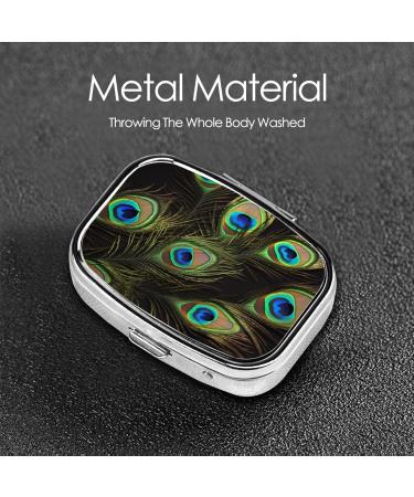 Peacock Feathers Small Pill Case - 2 Compartment Travel Pill Organizer & Cute Purse Gift - Buy Online on GoSupps.com