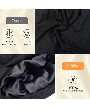 Satin Lined Sleep Cap - Adjustable Hair Protection Beanie for Curly & Frizzy Hair - Black & Dark Grey - Buy Online on GoSupps.com