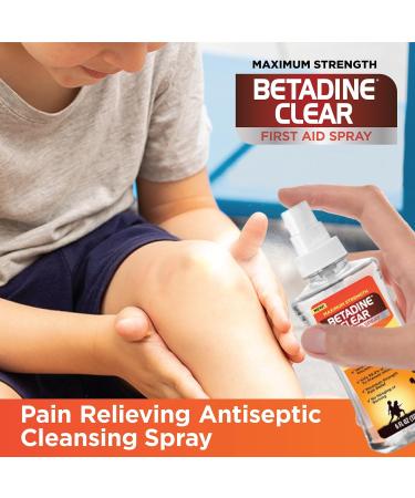 BETADINE Clear First Aid Spray - Max Strength Antiseptic Pain Relief No Stinging Kills 99.9% Germs 6 oz - International Shipping Available - Buy Online on GoSupps.com