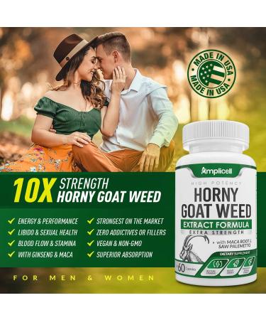 Horny Goat Weed Capsules - Natural Male & Female Enhancer with L-Arginine, Tongkat Ali, Panax Ginseng & Maca Root - Mood Boost & Energy Pills - 60 Count - Buy Online on GoSupps.com