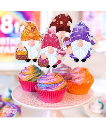 Kids' Ice Cream Dessert Themed Gnome Happy Birthday Cupcake Toppers Set of 18 Pieces - These are great ice cream-themed parties baby shower parties or birthday party decorations for boys and girls - Buy Online on GoSupps.com