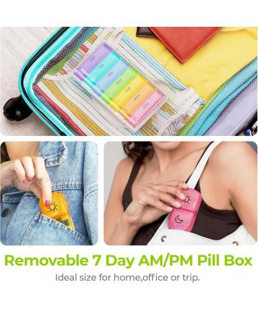 AUVON XL Weekly Pill Organizer - 2 Times a Day Easy Fill AM PM Pill Box 7 Day Portable Travel Case for Vitamins & Supplements - Rainbow Colors - Buy Online on GoSupps.com