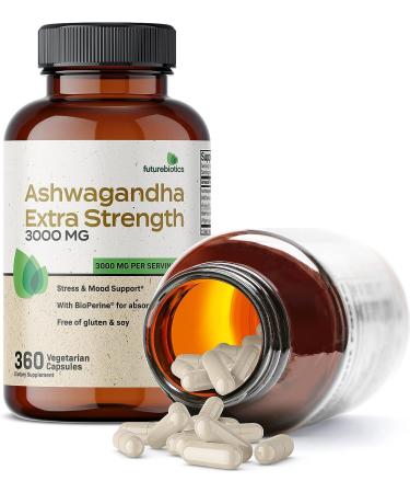 Futurebiotics Ashwagandha Capsules 3000mg - Natural Stress Relief & Mood Support Supplement | 360 Capsules - Buy Online on GoSupps.com