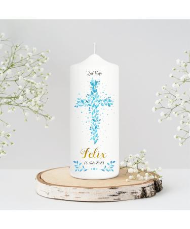 Personalized Wall Sticker Baptism Candle - Blue Cross Leaf Motif | Unique 25cm x 7cm Gift for Baptism Celebrations - Buy Online on GoSupps.com