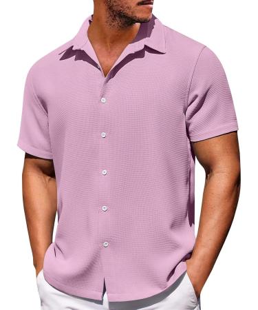 Shop Light Pink Men's Hawaii Shirt - Revers Waffle Summer T-Shirt Oversized Big Sizes Short-Sleeved Beach Shirt Perfect for Holidays | 7XL Leisurewear - Buy Online on GoSupps.com