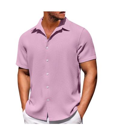Hawaii shirt men Revers single -colored waffle summer t shirt big sizes button bars short -sleeved beach shirt loose leisure shirts oversized tshirt men's traditional shirt holiday shirts 7xl light pink