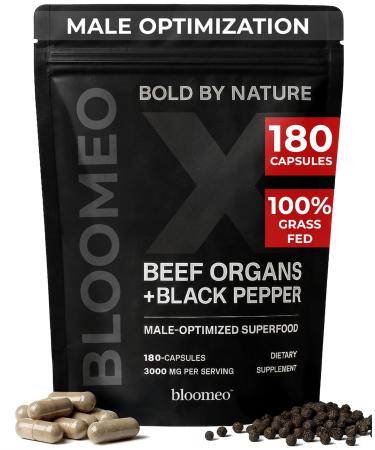 Beef Organ Supplement for Men | 100% Grass Fed Beef Liver Capsules with Bull Testicle Prostate Bone Marrow & More | Bloom X - Ancestral Superfoods for Vital Energy Immunity & Men s Health | 180 ct
