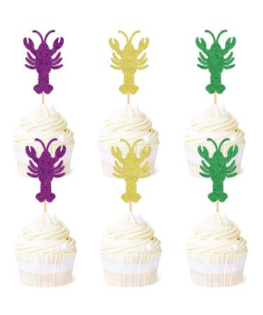 Ercadio 24 Pack Mardi Gras Lobster Cupcake Toppers Mardi Gras Cupcake Picks Mask Cupcake Toppers for Bachelorette Mardi Gras Party Baby Shower Birthday Party Cake Decorations Supplies Pattern-4
