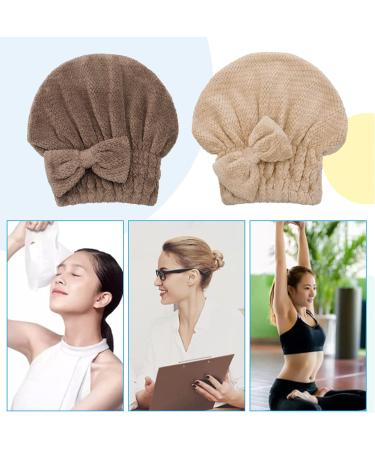 FRIUSATE Microfiber Hair Towel 2 Pack - Super Absorbent Turban Hair Drying Cap with Bow-Knot Shower Cap for Curly Long Thick Wet Hair - Coffee & Brown - Buy Online on GoSupps.com