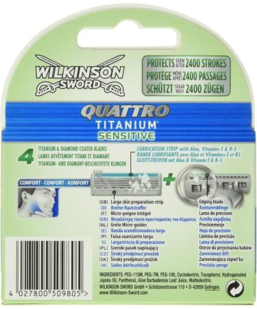 Wilkinson Sword Quattro Titanium Sensitive Razor Blades - 4 Pack for Men's Razors | Premium Comfort & Precision - Buy Online on GoSupps.com