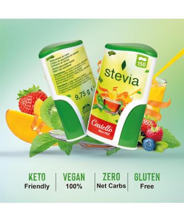 Castello since 1907 Stevia Sweetener Tablets | 150 Tablets/Servings | 1 tablet 1 teaspoon of sugar | Zero Calorie Sugar Substitute | 0 Calories - Low Glycemic Index - 0 Net Carbohydrates - Keto - Buy Online on GoSupps.com