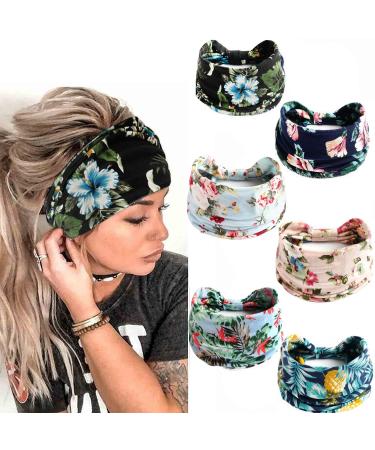 6 pieces of frontal ligaments women women wide hair band boho flower pressure leopard knot elastic running yoga head wrap hair straps multi-colored color-5