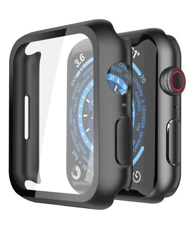 Misxi 2 Pack Hard PC Case with Tempered Glass Screen Protector Compatible with Apple Watch Series 8 Series 7 45mm Ultra-Thin Scratch Resistant Overall Protective Cover for iWatch S8 / S7 Black 45mm Black(2-Pack)