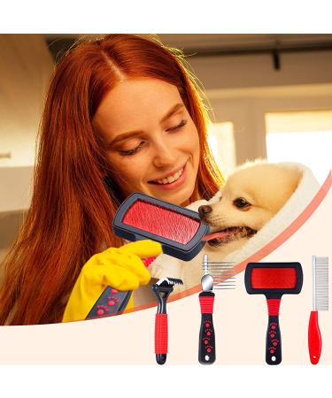 4-Piece Pet Grooming Set: Dematting Comb, Slicker Brush, Steel Comb - Dog & Cat Grooming Tools - Buy Online on GoSupps.com