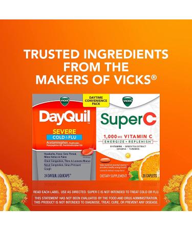 Vicks DayQuil & Super C Pack - Max Strength Cold & Flu Relief with Vitamin C & B - Herbal Extracts, 52 Count - Buy Online on GoSupps.com