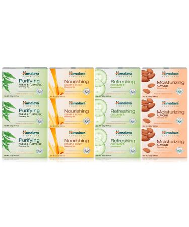 Himalaya Cleansing Bar Soaps Variety Pack Neem & Turmeric Almond Cream & Honey and Cucumber 4.41 oz 12 Pack