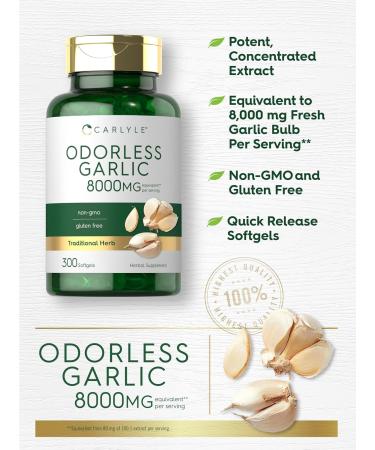 Carlyle Odorless Garlic Softgels | 300 Count | High Potency Formula | Non-GMO and Soy Free - Buy Online on GoSupps.com