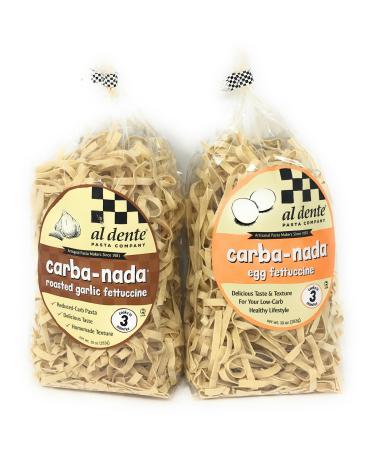 Carba-nada Reduced Carb Fettuccine Pasta Bundle Of Two 10 Ounces Bags: One Egg and One Garlic Roasted Fettuccine