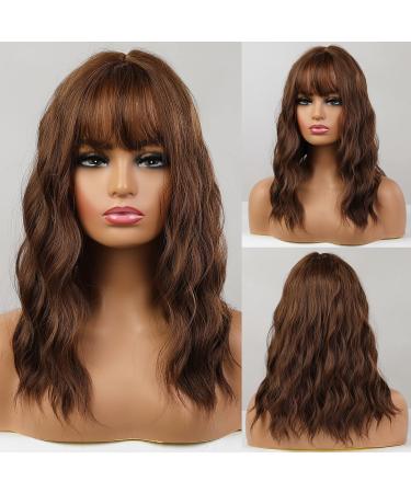 Haircube Long brown wavy wigs for women synthetic wig made of natural hair with Air Bangs wigs for everyday use and party use - Buy Online on GoSupps.com