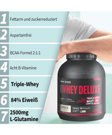 Body Attack Extreme Whey Deluxe Banana Cream - 2x900g Protein Powder Low Fat & Sugar Triple Whey Complex CFM Whey Isolate - Amino Acids - Perfectly Soluble | International Shipping - Buy Online on GoSupps.com