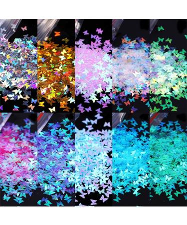 12 Bags Nails Decorations Mixed Colors Butterfly-shapeNail Sequins 3D Flakes Slices Nail Glitter Mirror Sparkly Holographic Nail Art Sequins