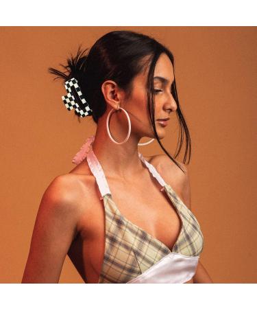 2 Packs Vintage Black/White Checker Hair Claw Clips - Acrylic Banana Barrettes for Women and Girls - French Style Tortoise Shell Grip Pins - Ideal for Thick and Thin Hair - Buy Online on GoSupps.com