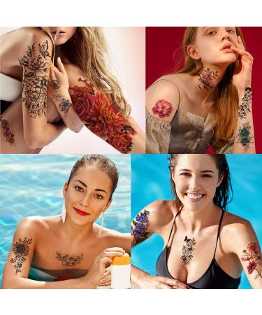 Yazhiji Waterproof Temporary Tattoos - Large Flowers Collection for Women - 40 Lasting Fake Tattoo Stickers - Buy Online on GoSupps.com
