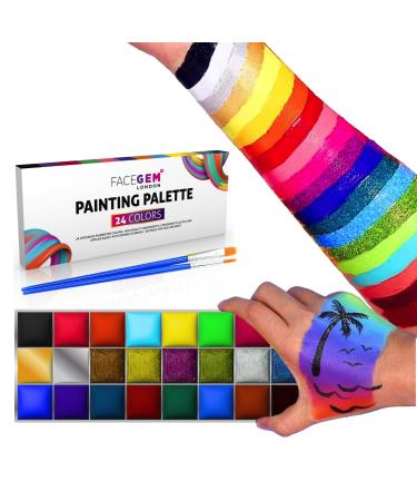 Face paint 24 Color Face and Body Paint Palette - Professional Washable Non-Toxic Makeup Palette for Adults Face painting kit with brush Face Glitter - Ideal for Party Carnival Halloween FX Art