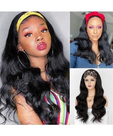Glueless Natural Black Long Wavy Headband Wig | Heat Resistant Synthetic Half Wig 22 Inch for Women - Buy Online on GoSupps.com
