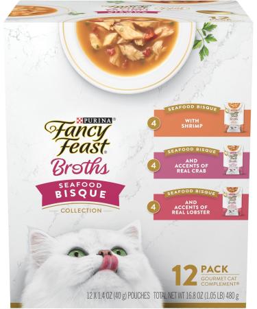 Fancy Feast Purina Limited Ingredient Cat Food Complement Variety Pack, Broths Seafood Bisque Collection - (12) 1.4 oz. Pouches - Buy Online on GoSupps.com