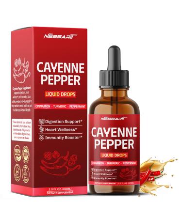 Cayenne Pepper Liquid Drops - Cinnamon, Turmeric, Peppermint - Digestion Support, Heart Wellness, Immunity Booster - 2.0 fl oz (60ml) 2 Fl Oz (Pack of 1)