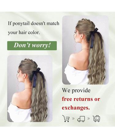 YEESHEDO Long Wavy Drawstring Ponytail Extension 26 Ash Blonde with Platinum Highlights - Buy Online on GoSupps.com