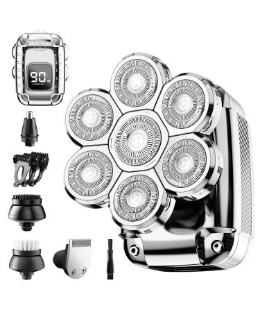 Head Shaver for Bald Men 2024 Upgrade 7-in-1 Men s Electric Shaver Bald Head Shaver for Men Electric Razor for Bald Men IPX7 Waterproof Rotary Shaver Grooming Kit with LED Display