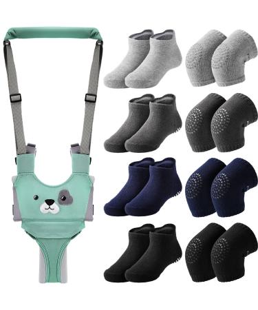 Panitay Handheld Baby Walking Harness Adjustable Toddler Walking Assistant Baby Walker Assistant Belt with 4 Pairs Baby Knee Pads for Crawling 4 Pairs Non Slip Toddler Socks Grips, 7-24 Months Old
