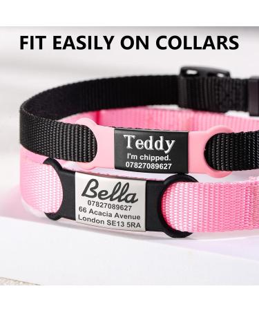 Personalized Gisurey Dog Brand Engraved Silent Slide-On Collars - Durable Stainless Steel Easy to Read Pink & Black | Custom Dog & Cat Neck Tags - Buy Online on GoSupps.com