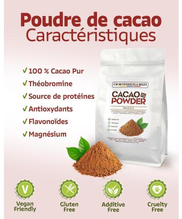  Cacao Venezuela Delta Pure cocoa powder 100% - Natural type - Degreased 10-12% - Bag 500g - Cacao Venezuela Delta - Buy Online on GoSupps.com