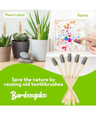 Bamboogaloo Premium Bamboo Toothbrushes 5-Pack | Eco-Friendly Organic Biodegradable | Soft Charcoal Bristles & Free Cotton Swab - Buy Online on GoSupps.com