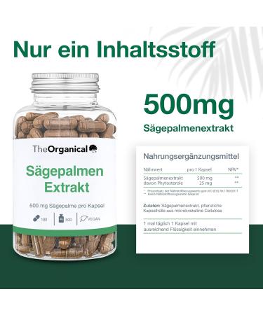 Buy Theorganical Saw Palmetto Extract 500 mg - 180 Capsules | Made in Hamburg | High-Dose No Additives | Prostate Health Supplement - Buy Online on GoSupps.com