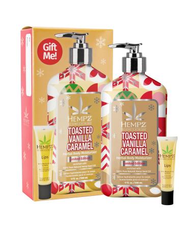 Hempz Toasted Vanilla Caramel Gift Set Body Lotion and Lip Balm for Men & Women