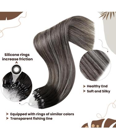 Hetto Real Hair Microring Extensions - Balayage #1B/Silver 40cm & 50cm - Smooth Microring Hair Extensions for International Shipping - Buy Online on GoSupps.com