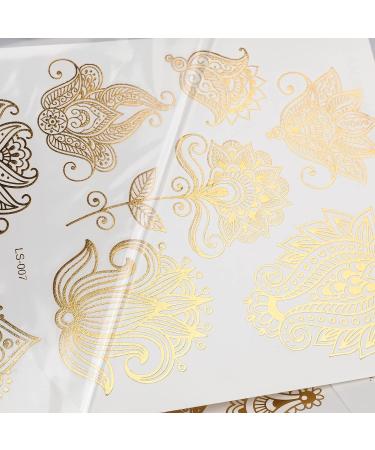 12 Sheets Metallic Temporary Tattoos for Kids Girls Women - Gold Waterproof Bronzing Tattoo Stickers - Tribal Totem Butterfly Flower Fake Tattoos for Face Hand Arm Chest Decoration - Buy Online on GoSupps.com