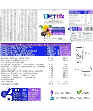 Detox Foie 120 G lules - D toxifiant Puissant Draineur Foie et Intestin Chardon Marie 80% Silymarine Artichaut Pissenlit Fenouil chinac e - J.Armor Detox 120 unit (Lot de 1) - Buy Online on GoSupps.com